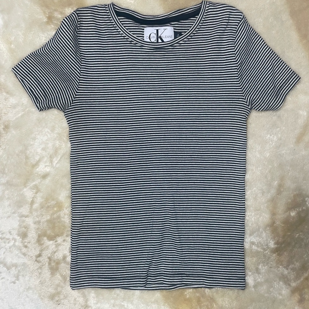 Calvin Klein Jeans Black and White Striped Top